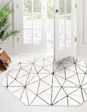 White 5' 3 x 5' 3 Matrix Trellis Octagon Area Rug 100% Polyester Geometric Pattern Modern Carpet for Living, Dining, Bedroom, Office for Sale at Rug Engine