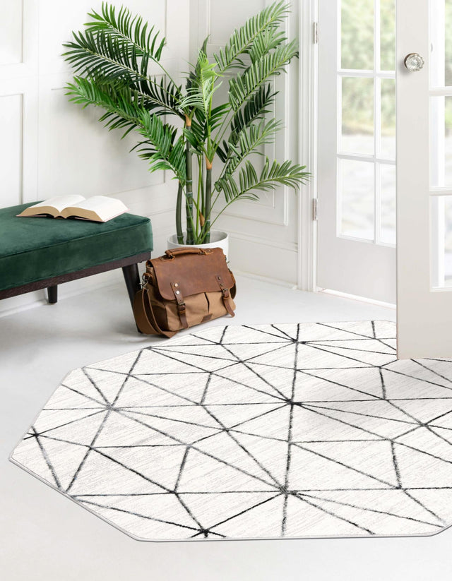 White 5' 3 x 5' 3 Matrix Trellis Octagon Area Rug 100% Polyester Geometric Pattern Modern Carpet for Living, Dining, Bedroom, Office for Sale at Rug Engine