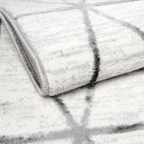 White 5' 3 x 5' 3 Matrix Trellis Octagon Area Rug 100% Polyester Geometric Pattern Modern Carpet for Living, Dining, Bedroom, Office for Sale at Rug Engine