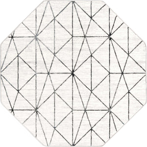White 5' 3 x 5' 3 Matrix Trellis Octagon Area Rug 100% Polyester Geometric Pattern Modern Carpet for Living, Dining, Bedroom, Office for Sale at Rug Engine