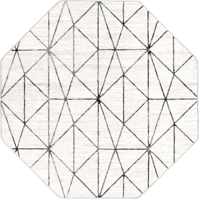 White 5' 3 x 5' 3 Matrix Trellis Octagon Area Rug 100% Polyester Geometric Pattern Modern Carpet for Living, Dining, Bedroom, Office for Sale at Rug Engine