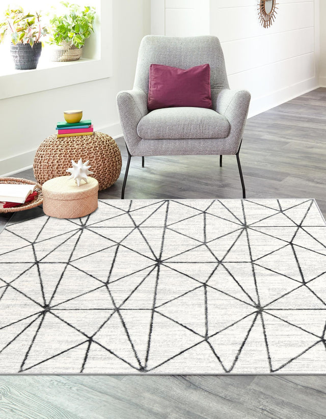 White 7' x 7' Matrix Trellis Square Area Rug 100% Polyester Geometric Pattern Modern Carpet for Living, Dining, Bedroom, Office for Sale at Rug Engine