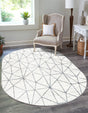 White 5' 3 x 8' Matrix Trellis Oval Area Rug 100% Polyester Geometric Pattern Modern Carpet for Living, Dining, Bedroom, Office for Sale at Rug Engine