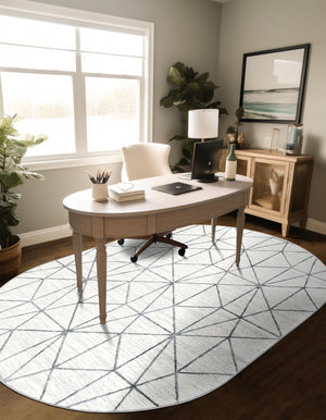 White 5' 3 x 8' Matrix Trellis Oval Area Rug 100% Polyester Geometric Pattern Modern Carpet for Living, Dining, Bedroom, Office for Sale at Rug Engine
