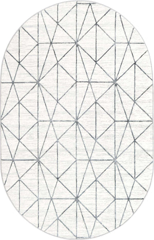 White 5' 3 x 8' Matrix Trellis Oval Area Rug 100% Polyester Geometric Pattern Modern Carpet for Living, Dining, Bedroom, Office for Sale at Rug Engine