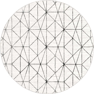 White 7' x 7' Matrix Trellis Round Area Rug 100% Polyester Geometric Pattern Modern Carpet for Living, Dining, Bedroom, Office for Sale at Rug Engine