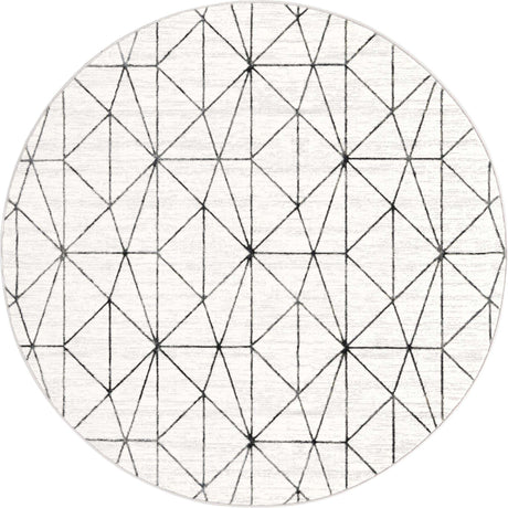 White 7' x 7' Matrix Trellis Round Area Rug 100% Polyester Geometric Pattern Modern Carpet for Living, Dining, Bedroom, Office for Sale at Rug Engine