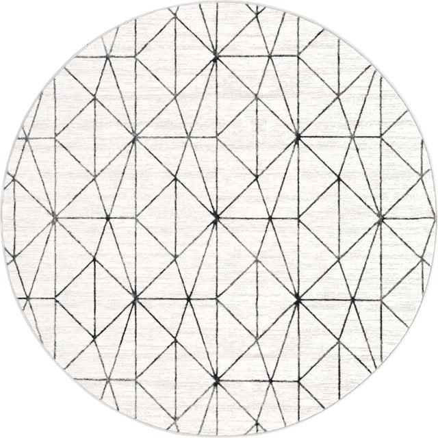 White 7' x 7' Matrix Trellis Round Area Rug 100% Polyester Geometric Pattern Modern Carpet for Living, Dining, Bedroom, Office for Sale at Rug Engine