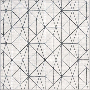 White 7' x 7' Matrix Trellis Square Area Rug 100% Polyester Geometric Pattern Modern Carpet for Living, Dining, Bedroom, Office for Sale at Rug Engine