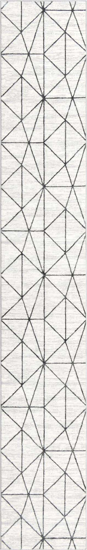 White 2' 7 x 16' 5 Matrix Trellis Runner Area Rug 100% Polyester Geometric Pattern Modern Carpet for Living, Dining, Bedroom, Office for Sale at Rug Engine