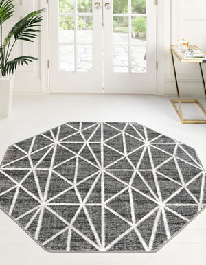 Gray 5' 3 x 5' 3 Matrix Trellis Octagon Area Rug 100% Polyester Geometric Pattern Modern Carpet for Living, Dining, Bedroom, Office for Sale at Rug Engine