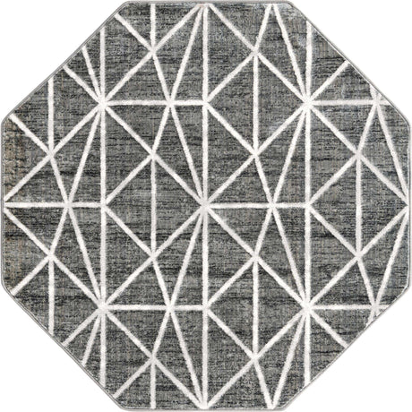 Gray 5' 3 x 5' 3 Matrix Trellis Octagon Area Rug 100% Polyester Geometric Pattern Modern Carpet for Living, Dining, Bedroom, Office for Sale at Rug Engine