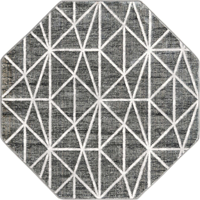 Gray 5' 3 x 5' 3 Matrix Trellis Octagon Area Rug 100% Polyester Geometric Pattern Modern Carpet for Living, Dining, Bedroom, Office for Sale at Rug Engine