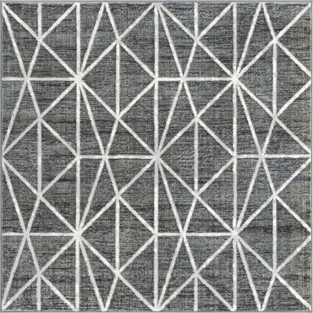 Gray 5' 3 x 5' 3 Matrix Trellis Square Area Rug 100% Polyester Geometric Pattern Modern Carpet for Living, Dining, Bedroom, Office for Sale at Rug Engine
