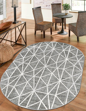 Gray 5' 3 x 8' Matrix Trellis Oval Area Rug 100% Polyester Geometric Pattern Modern Carpet for Living, Dining, Bedroom, Office for Sale at Rug Engine