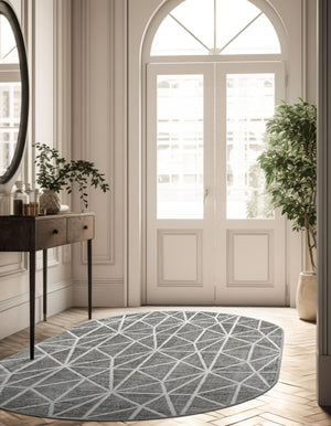Gray 5' 3 x 8' Matrix Trellis Oval Area Rug 100% Polyester Geometric Pattern Modern Carpet for Living, Dining, Bedroom, Office for Sale at Rug Engine