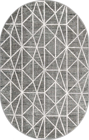 Gray 5' 3 x 8' Matrix Trellis Oval Area Rug 100% Polyester Geometric Pattern Modern Carpet for Living, Dining, Bedroom, Office for Sale at Rug Engine