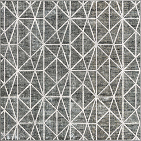 Gray 7' x 7' Matrix Trellis Square Area Rug 100% Polyester Geometric Pattern Modern Carpet for Living, Dining, Bedroom, Office for Sale at Rug Engine