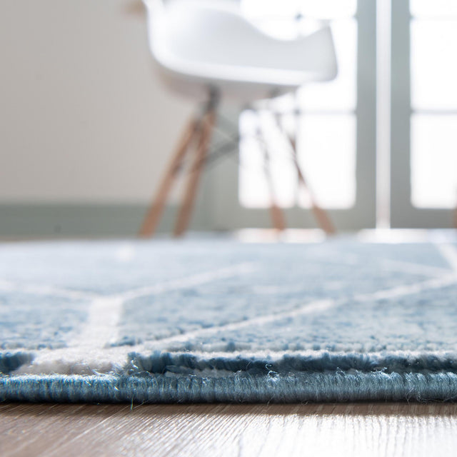 Blue 5' 3 x 5' 3 Matrix Trellis Octagon Area Rug 100% Polyester Geometric Pattern Modern Carpet for Living, Dining, Bedroom, Office for Sale at Rug Engine