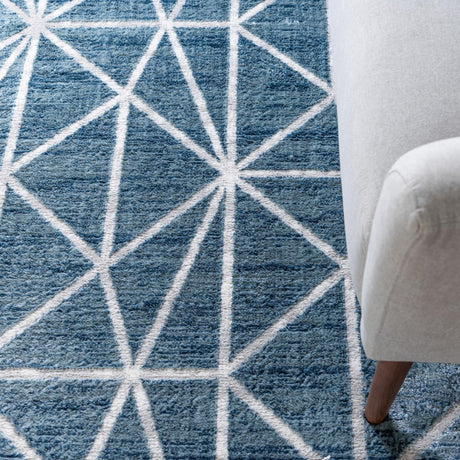 Blue 5' 3 x 5' 3 Matrix Trellis Octagon Area Rug 100% Polyester Geometric Pattern Modern Carpet for Living, Dining, Bedroom, Office for Sale at Rug Engine