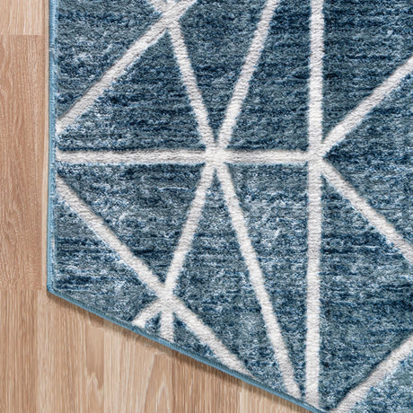Blue 5' 3 x 5' 3 Matrix Trellis Octagon Area Rug 100% Polyester Geometric Pattern Modern Carpet for Living, Dining, Bedroom, Office for Sale at Rug Engine