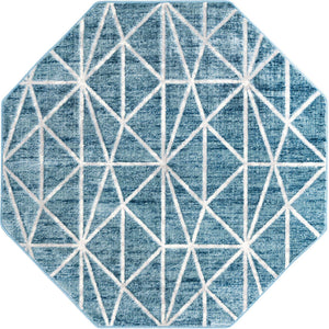 Blue 5' 3 x 5' 3 Matrix Trellis Octagon Area Rug 100% Polyester Geometric Pattern Modern Carpet for Living, Dining, Bedroom, Office for Sale at Rug Engine