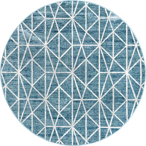 Blue 7' x 7' Matrix Trellis Round Area Rug 100% Polyester Geometric Pattern Modern Carpet for Living, Dining, Bedroom, Office for Sale at Rug Engine
