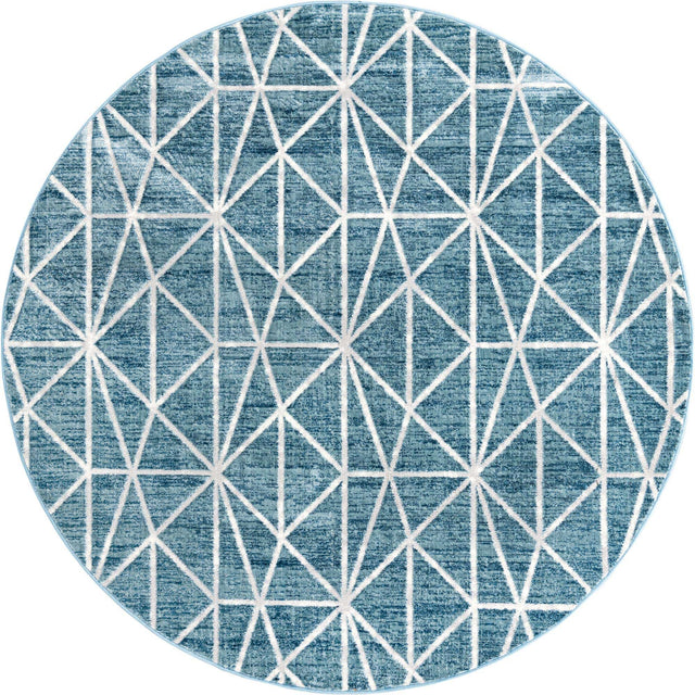Blue 7' x 7' Matrix Trellis Round Area Rug 100% Polyester Geometric Pattern Modern Carpet for Living, Dining, Bedroom, Office for Sale at Rug Engine