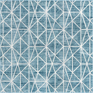 Blue 7' x 7' Matrix Trellis Square Area Rug 100% Polyester Geometric Pattern Modern Carpet for Living, Dining, Bedroom, Office for Sale at Rug Engine
