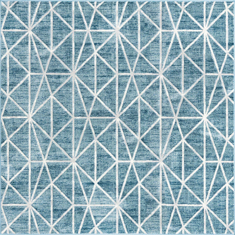 Blue 7' x 7' Matrix Trellis Square Area Rug 100% Polyester Geometric Pattern Modern Carpet for Living, Dining, Bedroom, Office for Sale at Rug Engine