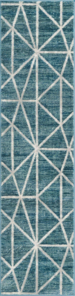 Blue 2' x 8' Matrix Trellis Runner Area Rug 100% Polyester Geometric Pattern Modern Carpet for Living, Dining, Bedroom, Office for Sale at Rug Engine