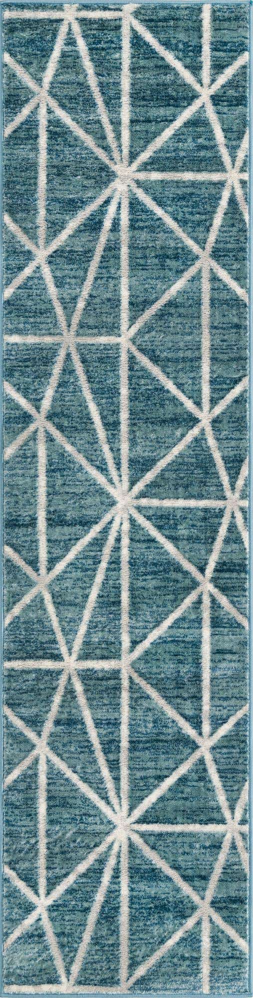 Blue 2' x 8' Matrix Trellis Runner Area Rug 100% Polyester Geometric Pattern Modern Carpet for Living, Dining, Bedroom, Office for Sale at Rug Engine