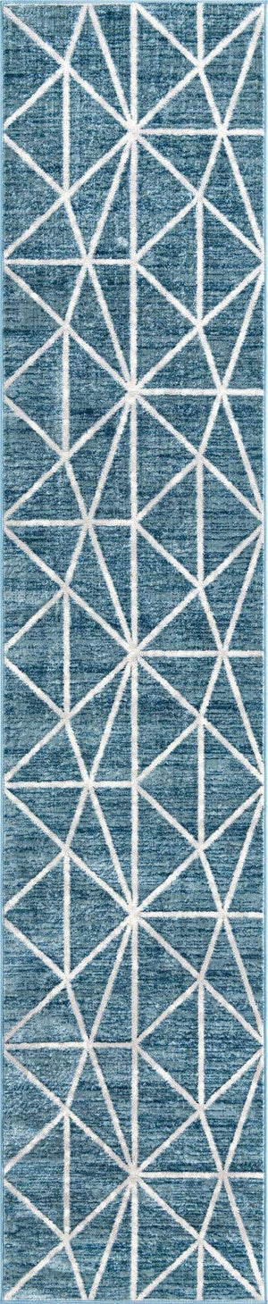 Blue 2' 7 x 13' Matrix Trellis Runner Area Rug 100% Polyester Geometric Pattern Modern Carpet for Living, Dining, Bedroom, Office for Sale at Rug Engine