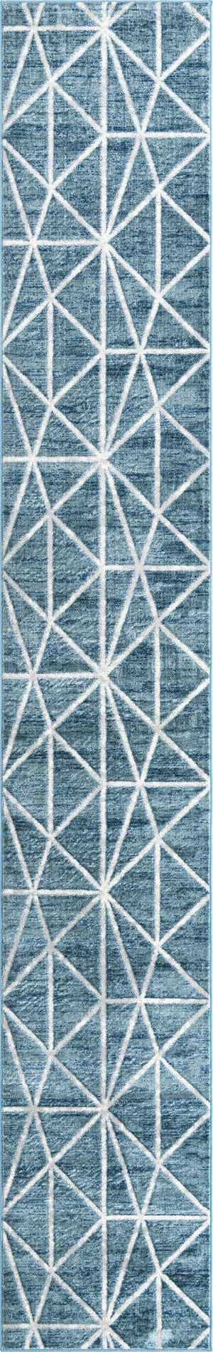 Blue 2' 7 x 16' 5 Matrix Trellis Runner Area Rug 100% Polyester Geometric Pattern Modern Carpet for Living, Dining, Bedroom, Office for Sale at Rug Engine