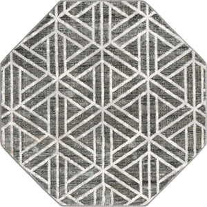 Gray 5' 3 x 5' 3 Matrix Trellis Octagon Area Rug 100% Polyester Geometric Pattern Modern Carpet for Living, Dining, Bedroom, Office for Sale at Rug Engine