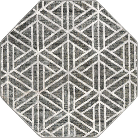 Gray 5' 3 x 5' 3 Matrix Trellis Octagon Area Rug 100% Polyester Geometric Pattern Modern Carpet for Living, Dining, Bedroom, Office for Sale at Rug Engine
