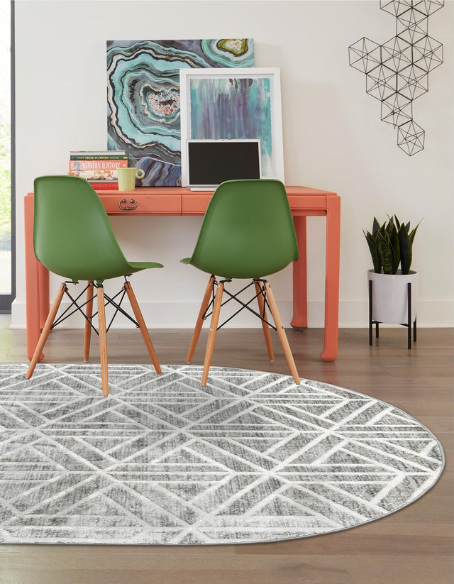 Gray 5' 3 x 8' Matrix Trellis Oval Area Rug 100% Polyester Geometric Pattern Modern Carpet for Living, Dining, Bedroom, Office for Sale at Rug Engine