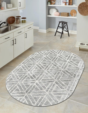 Gray 5' 3 x 8' Matrix Trellis Oval Area Rug 100% Polyester Geometric Pattern Modern Carpet for Living, Dining, Bedroom, Office for Sale at Rug Engine