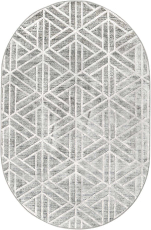 Gray 5' 3 x 8' Matrix Trellis Oval Area Rug 100% Polyester Geometric Pattern Modern Carpet for Living, Dining, Bedroom, Office for Sale at Rug Engine