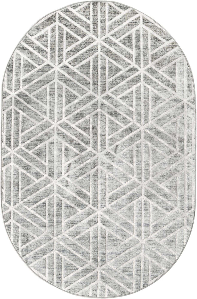 Gray 5' 3 x 8' Matrix Trellis Oval Area Rug 100% Polyester Geometric Pattern Modern Carpet for Living, Dining, Bedroom, Office for Sale at Rug Engine