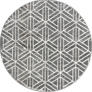 Gray 7' x 7' Matrix Trellis Round Area Rug 100% Polyester Geometric Pattern Modern Carpet for Living, Dining, Bedroom, Office for Sale at Rug Engine