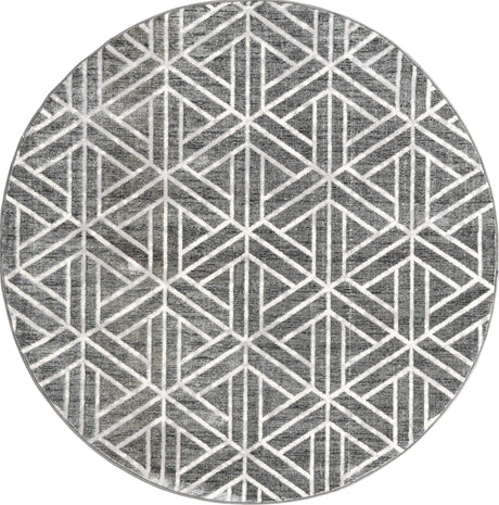 Gray 7' x 7' Matrix Trellis Round Area Rug 100% Polyester Geometric Pattern Modern Carpet for Living, Dining, Bedroom, Office for Sale at Rug Engine