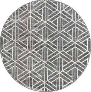 Gray 7' x 7' Matrix Trellis Round Area Rug 100% Polyester Geometric Pattern Modern Carpet for Living, Dining, Bedroom, Office for Sale at Rug Engine