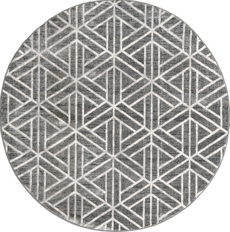 Gray 7' x 7' Matrix Trellis Round Area Rug 100% Polyester Geometric Pattern Modern Carpet for Living, Dining, Bedroom, Office for Sale at Rug Engine