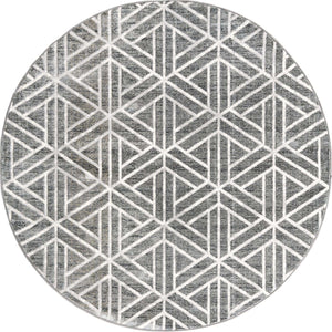 Gray 7' x 7' Matrix Trellis Round Area Rug 100% Polyester Geometric Pattern Modern Carpet for Living, Dining, Bedroom, Office for Sale at Rug Engine
