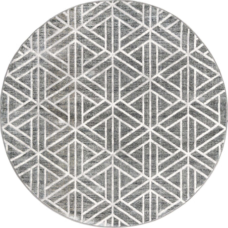 Gray 7' x 7' Matrix Trellis Round Area Rug 100% Polyester Geometric Pattern Modern Carpet for Living, Dining, Bedroom, Office for Sale at Rug Engine