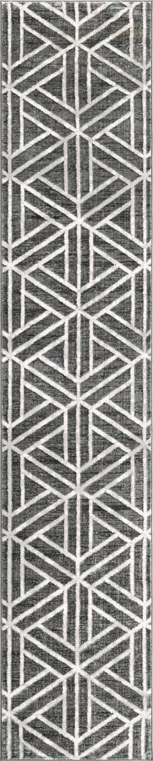 Gray 2' 7 x 13' Matrix Trellis Runner Area Rug 100% Polyester Geometric Pattern Modern Carpet for Living, Dining, Bedroom, Office for Sale at Rug Engine
