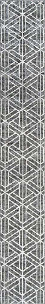 Gray 2' 11 x 19' 8 Matrix Trellis Runner Area Rug 100% Polyester Geometric Pattern Modern Carpet for Living, Dining, Bedroom, Office for Sale at Rug Engine