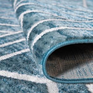 Blue 5' 3 x 5' 3 Matrix Trellis Octagon Area Rug 100% Polyester Geometric Pattern Modern Carpet for Living, Dining, Bedroom, Office for Sale at Rug Engine