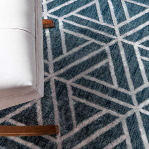 Blue 5' 3 x 5' 3 Matrix Trellis Octagon Area Rug 100% Polyester Geometric Pattern Modern Carpet for Living, Dining, Bedroom, Office for Sale at Rug Engine